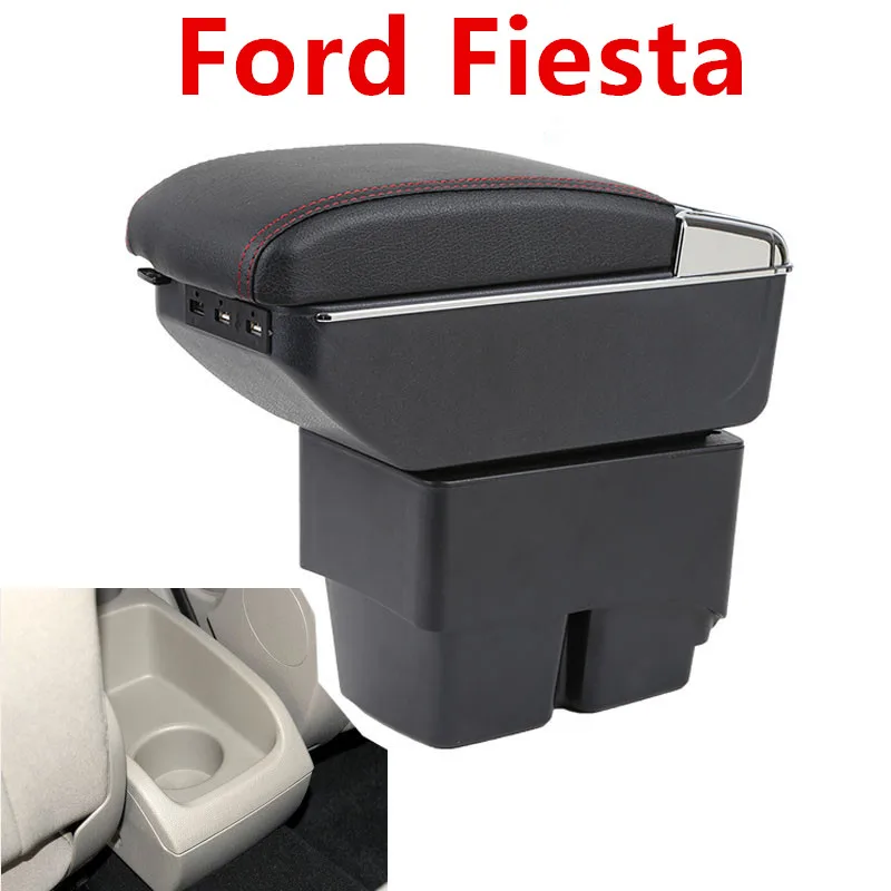 

For Ford Fiesta 2009-2017 Center Centre Console Storage Box Leather Dual Layer Armrest Arm Rest 2011 2012 2013 2014 2015 2016
