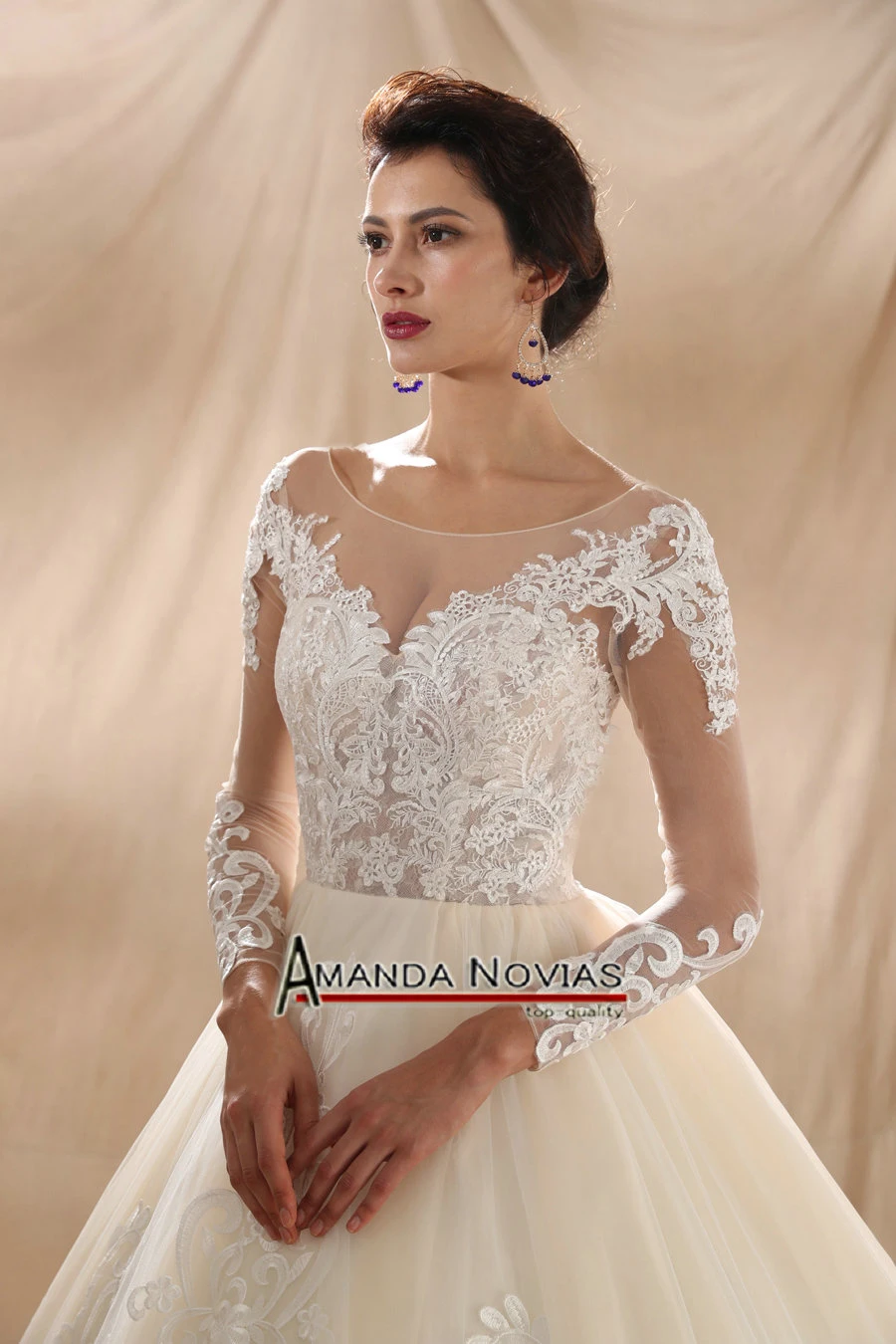 Потрясающее сексуальное кружевное свадебное платье с длинными рукавами реальные фотографии Аманда новиас