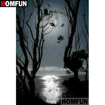 

HOMFUN Full Square/Round Drill 5D DIY Diamond Painting "Moonlight Wolf" Embroidery Cross Stitch 5D Home Decor Gift A07811