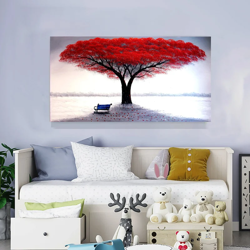 Lucky tree landscape painting hand-painted oil painting modern interior bedroom canvas decorative painting warm romantic