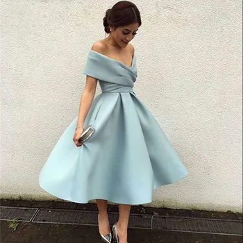 

Graduation Homecoming Dress 2019 Off The Shoulder Prom Dress Tea Length Vestido de Noiva Party Gown Robe De Mariee Custom Make