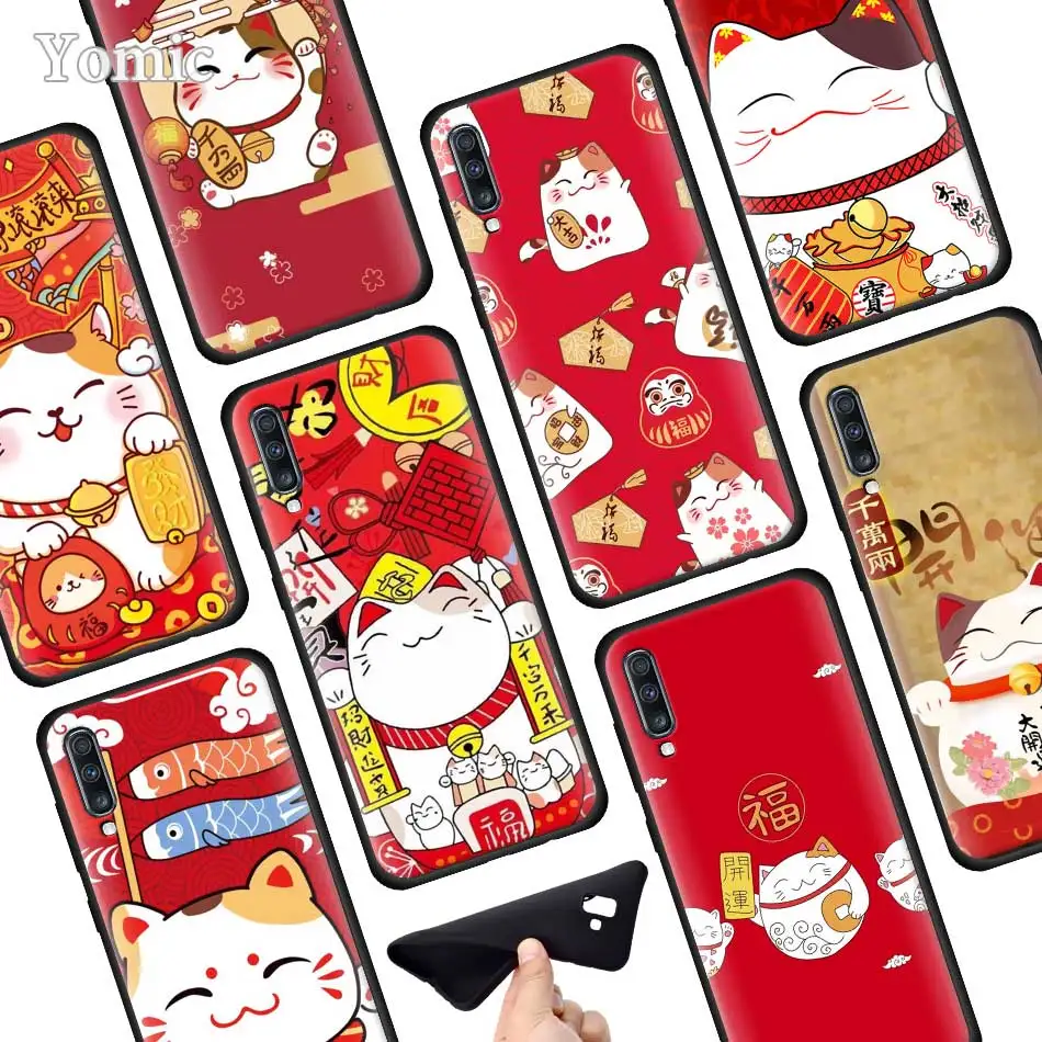 

Maneki Neko Money cat Silicone Soft Phone Case for Samsung Galaxy A50 A40 A70 A30 A20 A80 A6 A7 A8 Plus 2018 Back Case