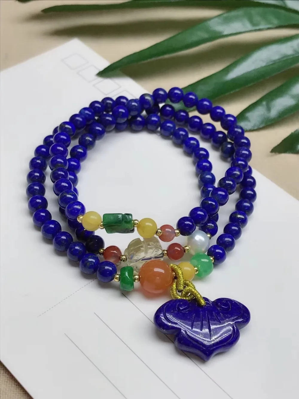 

5.2mm Genuine Natural Lapis Gemstone Bracelet with Blue Pendant For Women Female Gift Crystal Stretch 3 laps Bracelets AAAAA