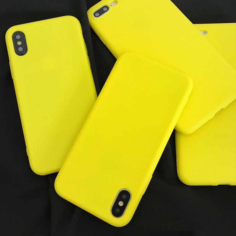 

LOVECOM Lemon Yellow Phone Case For iPhone 11 Pro Max XR XS Max X 7 8 6S Plus Soft TPU Full Body Candy Color Phone Cover Shell