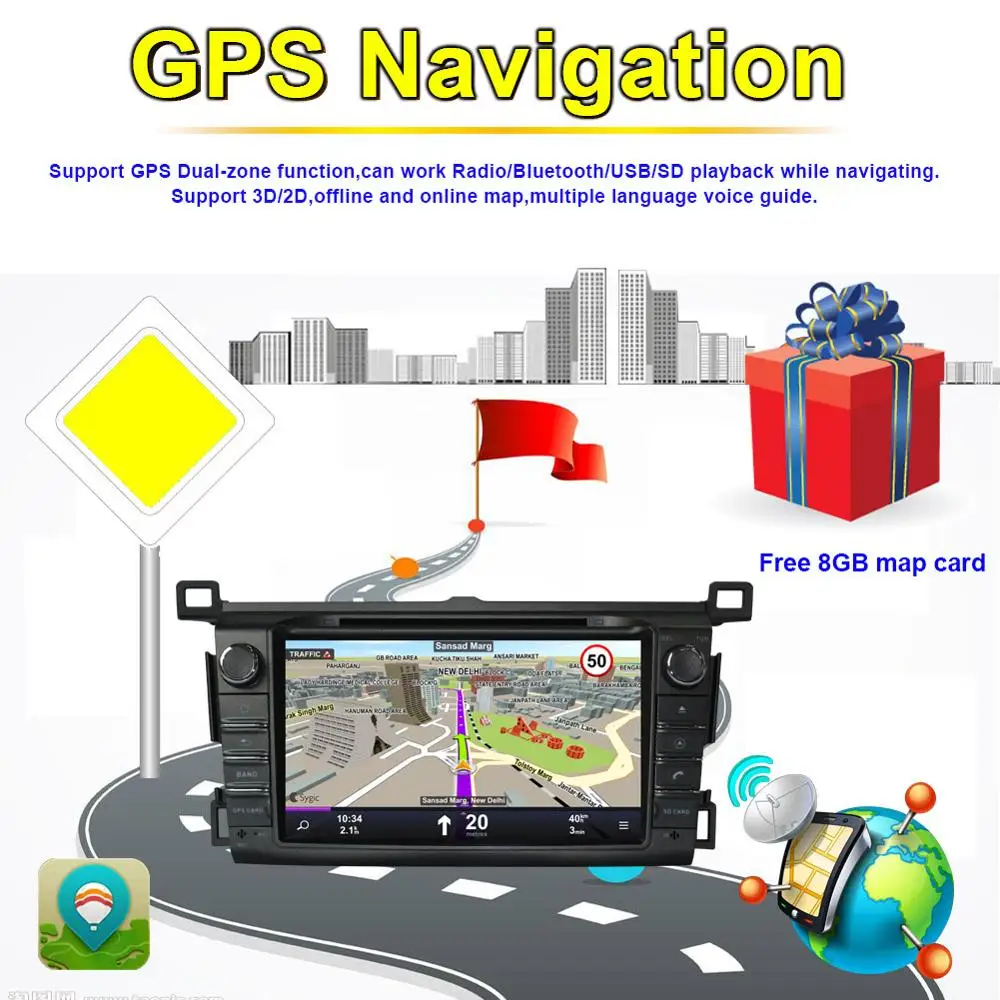 Sale Android 7.1/8.0 Octa Core Car Radio Stereo CD DVD Multimedia Player For Toyota Rav4 2013- with GPS Navigation Bluetooth WIFI 5