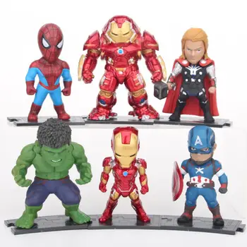 

Disney Marvel Avengers Iron Man Hulk Captain America Thor 6pcs/set Q Version Action Figure Anime Collection Figurine Toy model