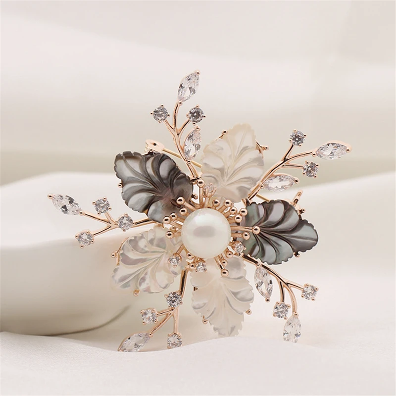 

Parmalambe Fashion Handmade Shell Brooches For Women With Pearls Zircon Jewelry Enamel Pin Women Accessories