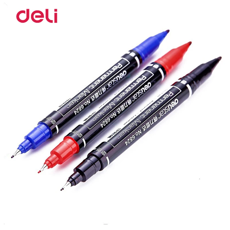 Deli 3 шт. цветные Двойные наконечники 0 5/1 мм быстросохнущие перманентные маркеры