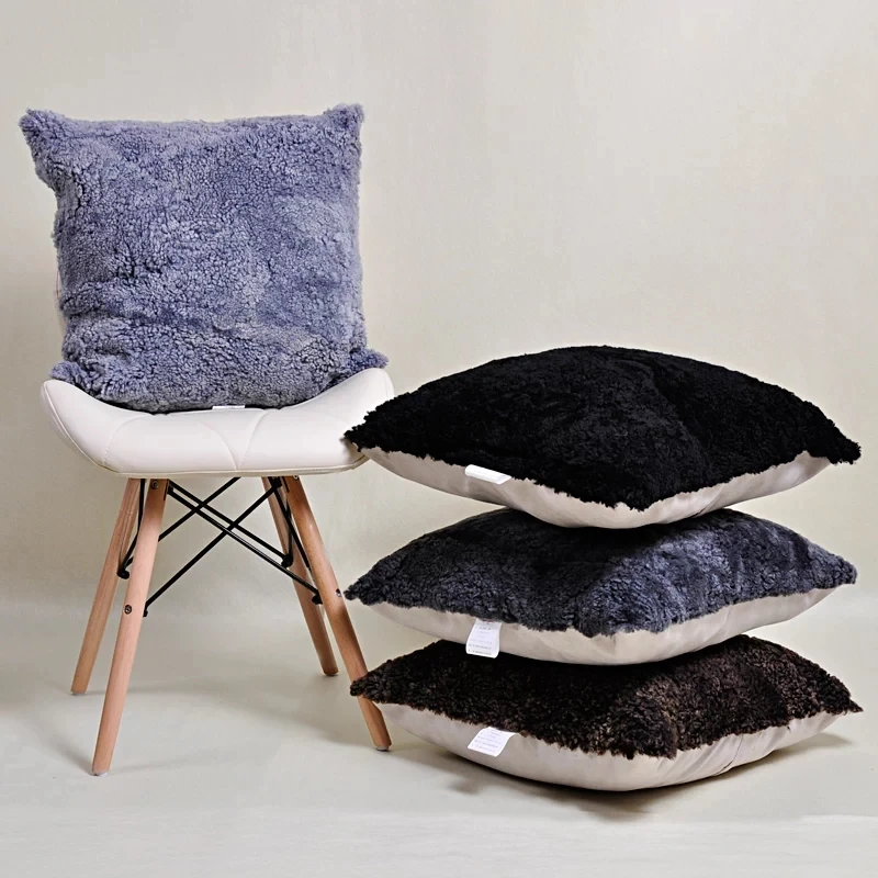 Curly Lamb Sheep Fur Sheep Skin Pillow Cushion With Core 50 50cm
