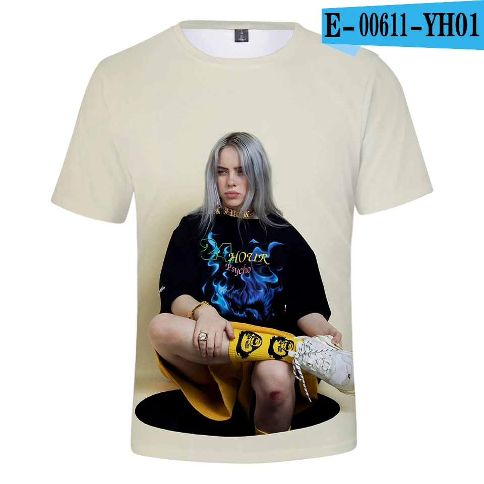 Billie Eilish, новинка, 3D футболка, для мужчин, летняя мода, хип-хоп, Harajuku, повседневная одежда, Billie Eilish, 3D, для девочек, желтая футболка - Цвет: Кораллово-Красный