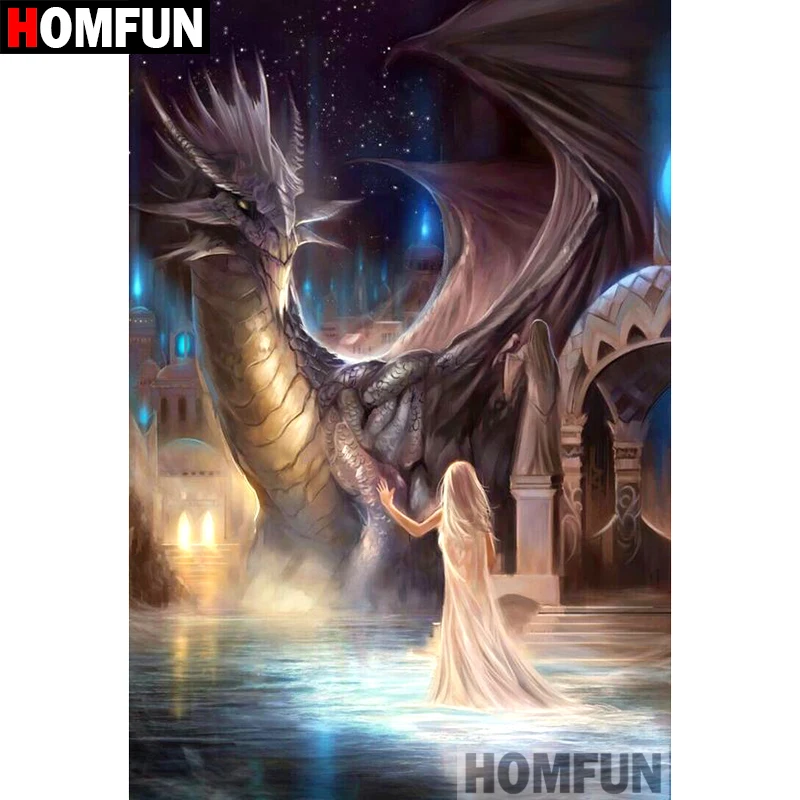 

HOMFUN 5D DIY Diamond Painting Full Square/Round Drill "Animal dragon" Embroidery Cross Stitch gift Home Decor Gift A09052
