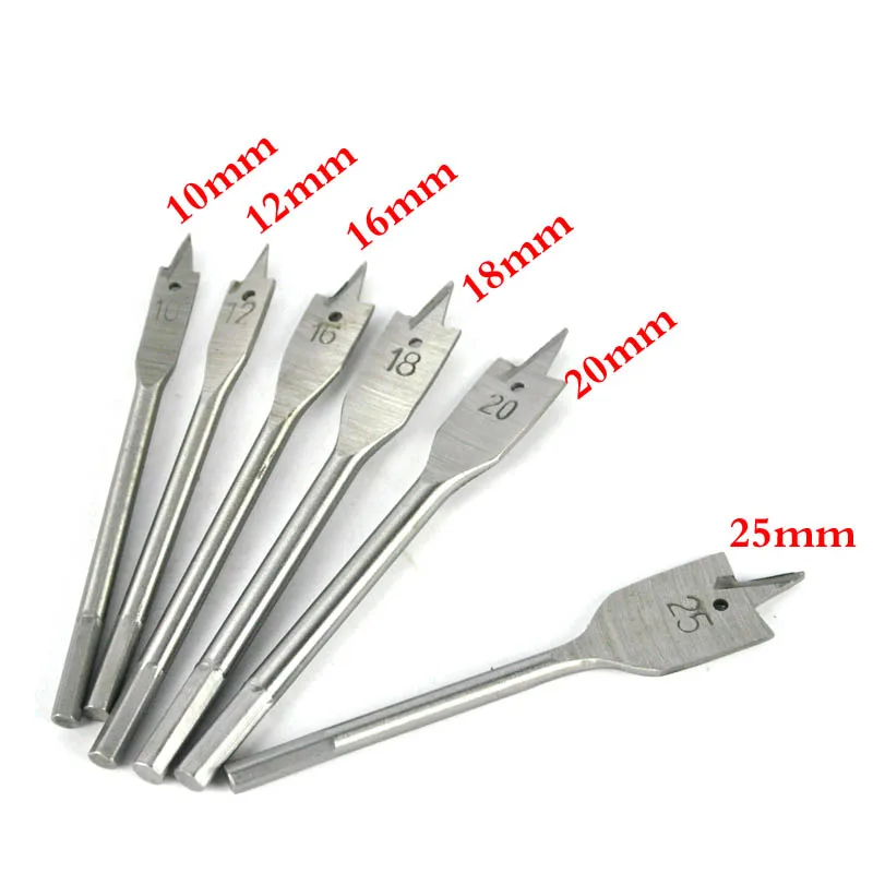 

6pc10-25mm Flat Drill Long High-carbon Steel Wood Flat Drill Set Woodworking Spade Drill Bits Durable Woodworking Tool SetsHVR88