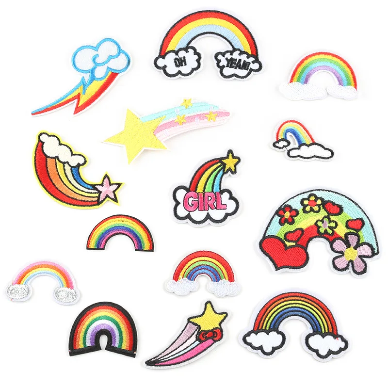 

Cartoon Rainbow Embroidery Patches for Kids Jeans Iron on Stripes Cute Children Appliques Clothes Stickers Clothing Badges @E