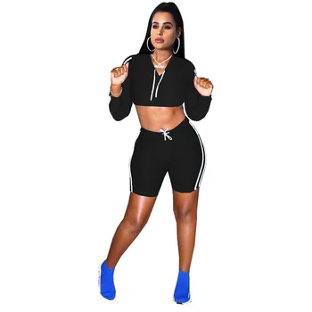 

Spring Summer Women Two Piece Set Top and Pants Plus Size Outfits Tracksuit Sweatsuit Solid Hooded Short Tops Shorts Active