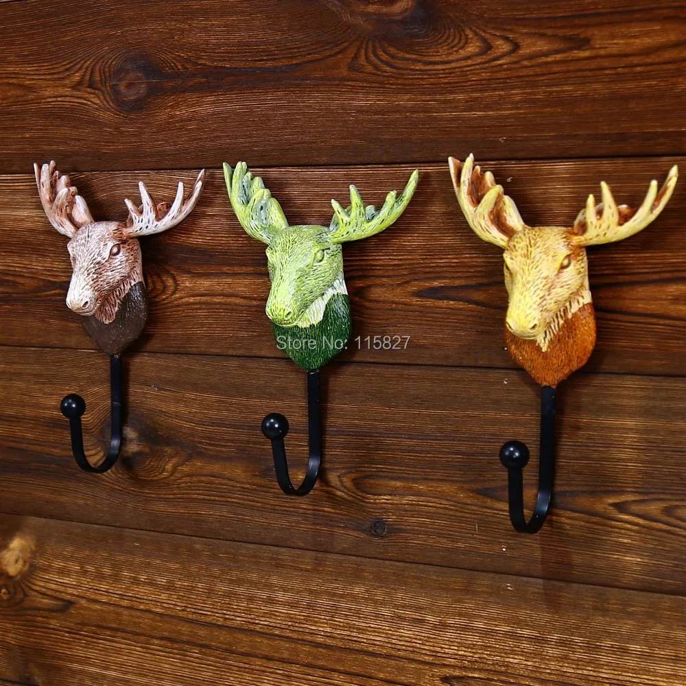 Free Shipping!3pc/lot Heavy Duty Deer Head Design Resin Wall Hook Metal Coat&hat Wall Hanger