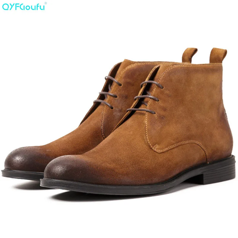 

Suede Ankle Boots With Lace-up High Quality Genuine Leather Men Business Office Shoes Retro Chelsea Boots