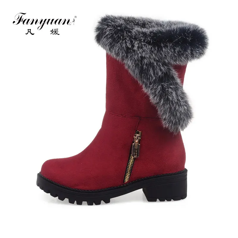 

Fanyuan Fur Warm Winter Boots Women Plush Snow Boots Casual Non-slip Rubber Heeled Martens Boots Plus 30-52 Black bota feminina