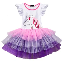 Милое платье с короткими рукавами и единорогом для девочек от 3 до 7 лет, детское платье для конкурса принцессы, детские платья-пачки для девочек, праздничная одежда