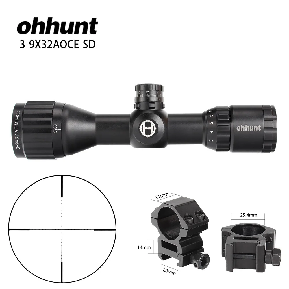 Ohhunt 3-9X32 AOCE Охотничья винтовка прицел 1/2 полумиллиметровая точечная подсветка RG Проволока Сетка Тактическая Оптика прицел с блокировкой башенок - Цвет: 25.4mm-Picatinny-SZK