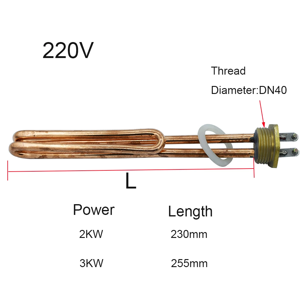 Water Heating Element 220V 2KW/3KW DN25 Thread Stainless Steel Electric Water Immersion Boiler Heater Electric Parts