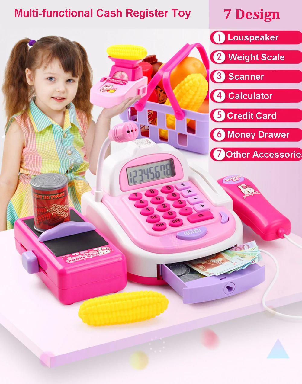 Supermarket Till Kid Cash Register Toy Set Child Boy Girl Shop Role Play Gift UK 