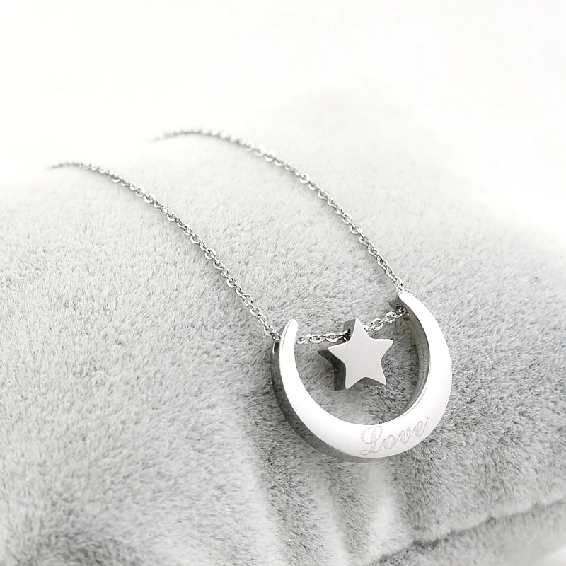

Rose Gold Plating Stainless Steel Pendant Chain Necklace for Woman Moon Star Choker Necklaces Wedding Party Female Jewelry Gift