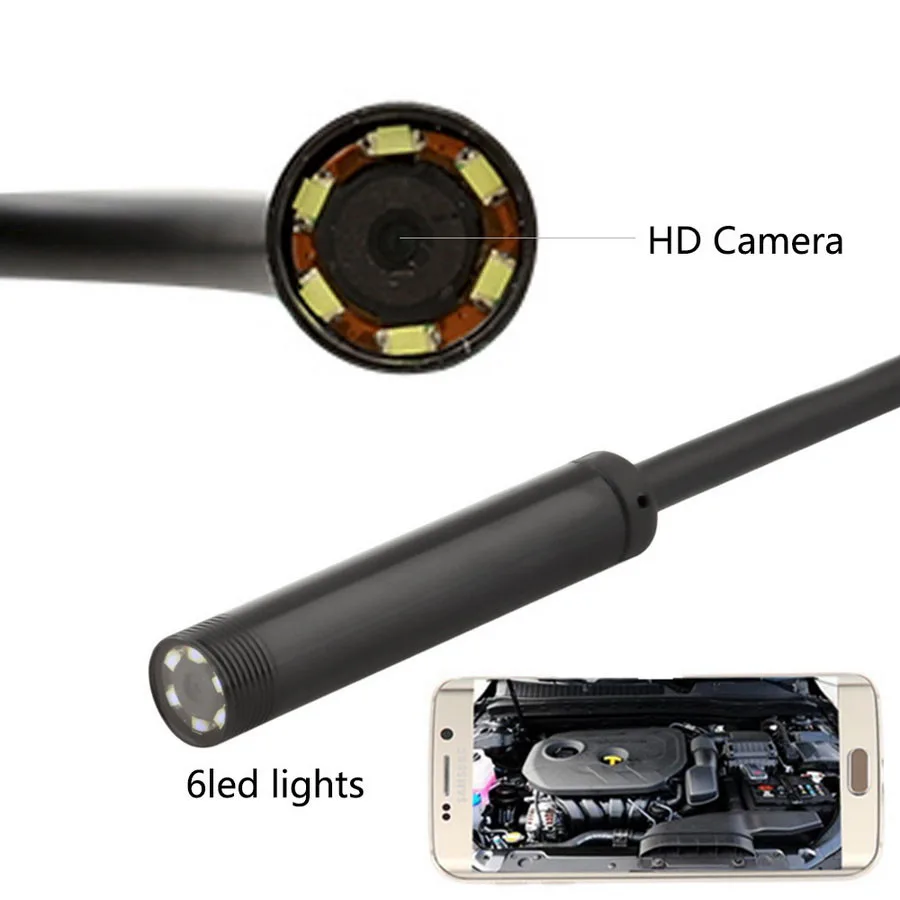 HD эндоскоп Инспекционная камера 5 м/10 м кабель 5,5 мм/7 мм/8 мм объектив 6 светодиодный камера с тип-c Android PC USB для автомобильной диагностики