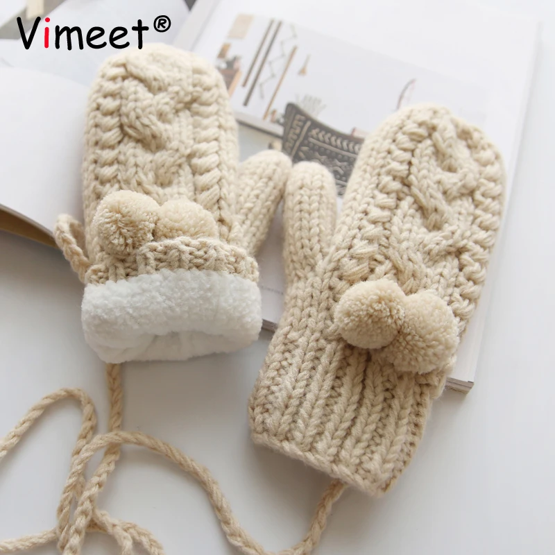 

Female Fashion Knitted Twist Flowers Mitten Winter Women Wool Plus Cashmere Velvet Thickening Warm Full Finger Glove Guantes