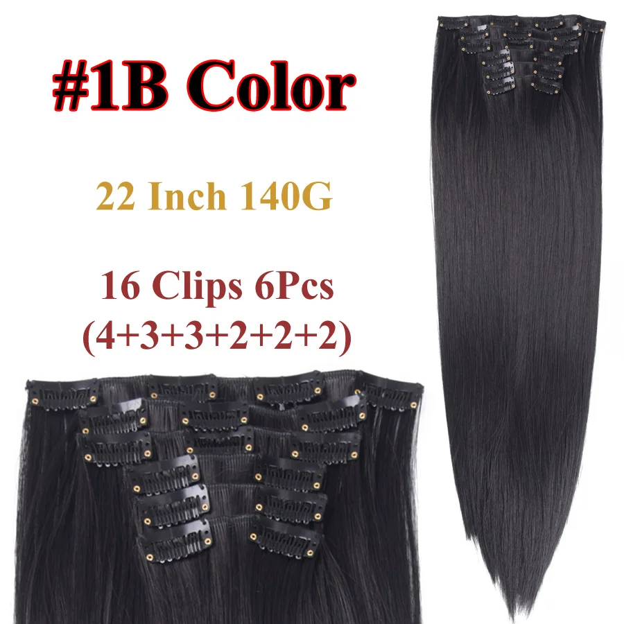 color1B Alileader 6 шт./компл. 2", парик, заколки, заколки для волос, трессы, 140G Прямые 16 клипов в искусственных для укладки волос Синтетический клип в наращивание волос термостойкие - Цвет: color1B