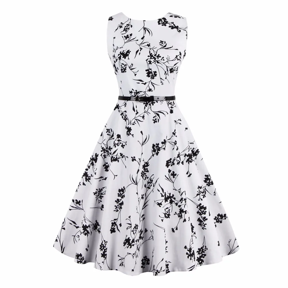 

Joineles Women summer Retro vintage Rockabilly Dress Pin Up 4XL feminine Vestidos 50s Party Robe White Cotton Floral Print dress