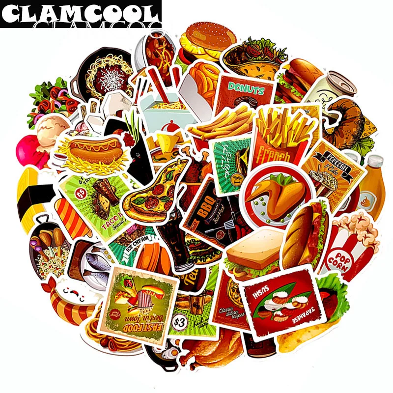 

50Pcs Delicious Food Series Sticker Forsuitcase Skateboard Guitar Glass Decorative Motorcycle Computer