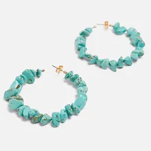 Bestessy, большие круглые серьги, Ретро стиль, для женщин, синий/красный камень, Boho Statement Za, ювелирное изделие, женские богемные модные аксессуары