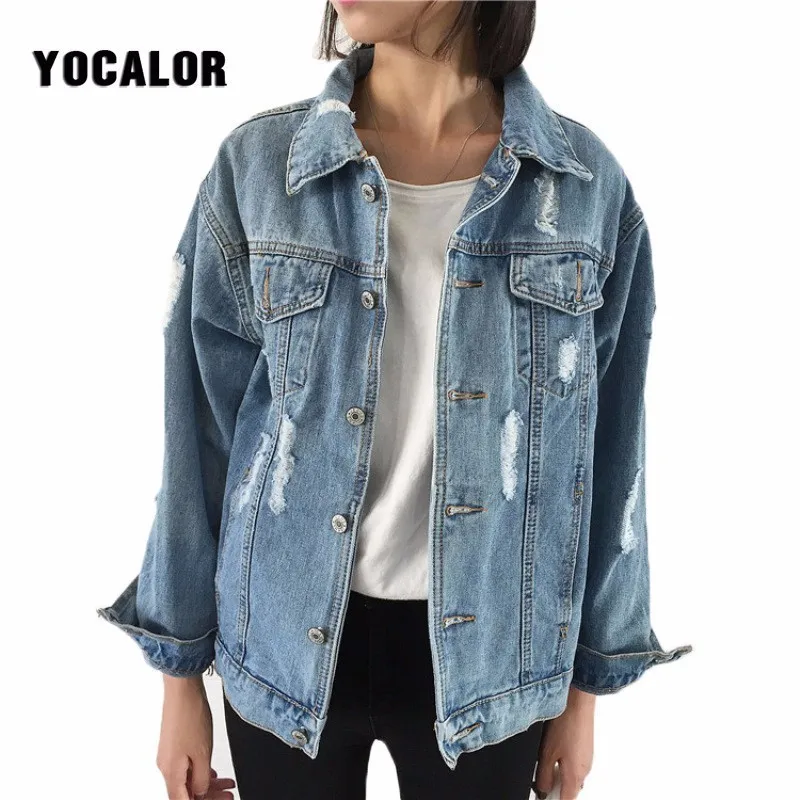 

2018 Basic Coat Female Spring Autumn Jeans Denim Jacket For Women Long Loose Jean Jackets Large Sizes Boyfriend College Outwear