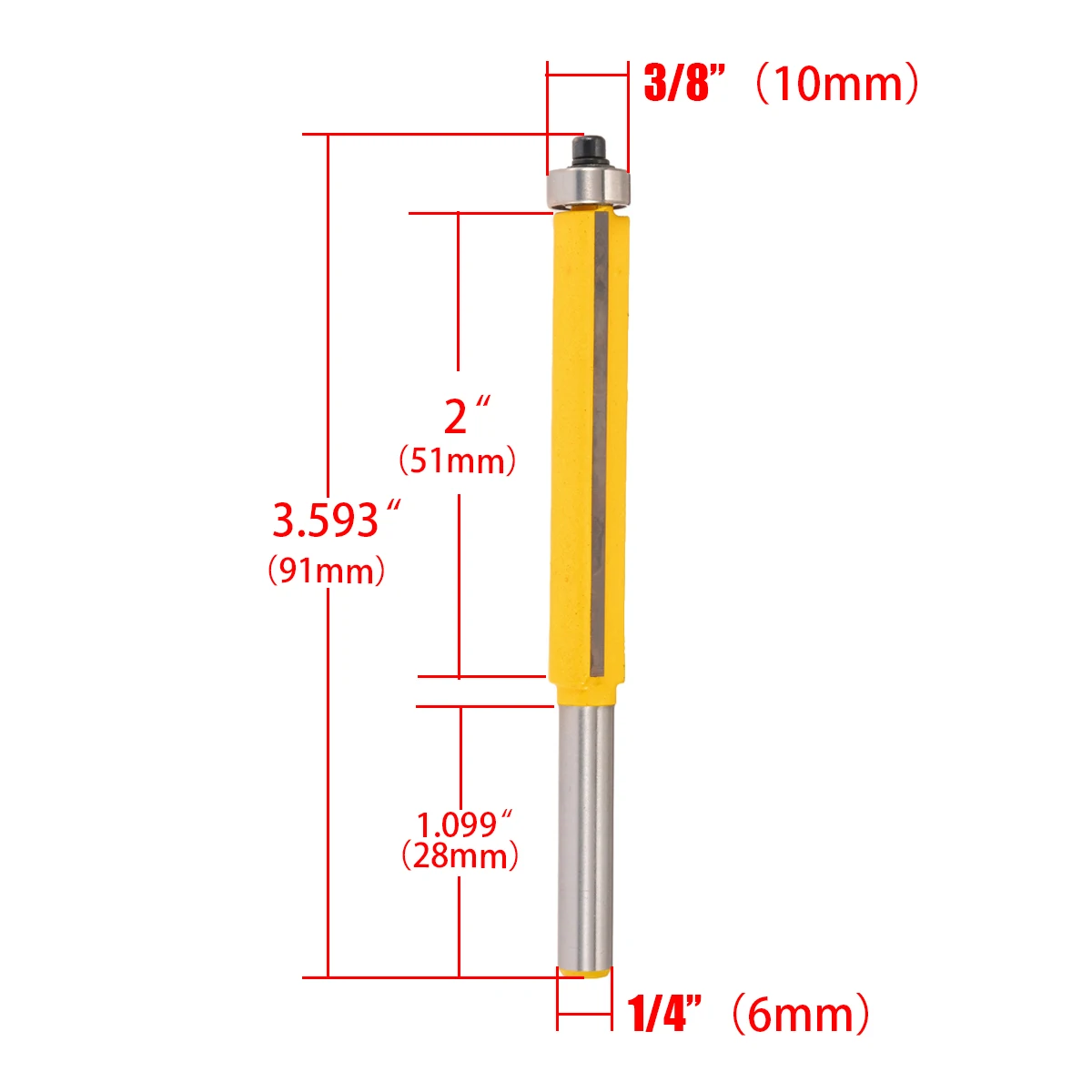 3/8" W x 2" H Flush Trim Router Bit 1/4" Shank Extra Long Woodworking Cutter For Power  Tools