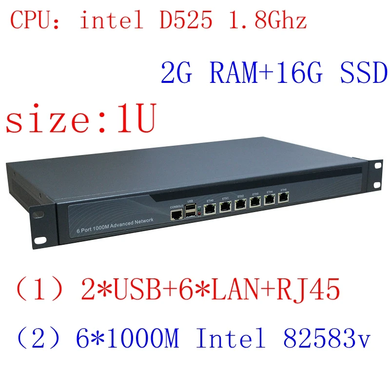 Intel D525 1u уши стойки сервер сети с 1000 м Gigabyte LAN Поддержка ROS pfsense panabit wayos 2 г Оперативная память 16 г SSD