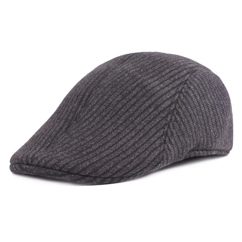 Men's Newsboy Hat Casual Simple Striped Knitted Cotton Berets Driving Golf Cap