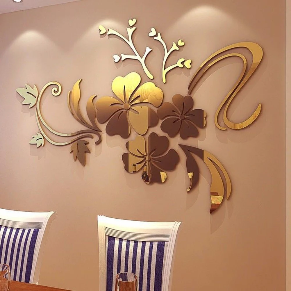 Съемный 3D зеркальный цветок художественная Наклейка на стену акриловые фрески наклейка домашний декор комнаты китайский стиль цветение сливы Декоративные зеркала