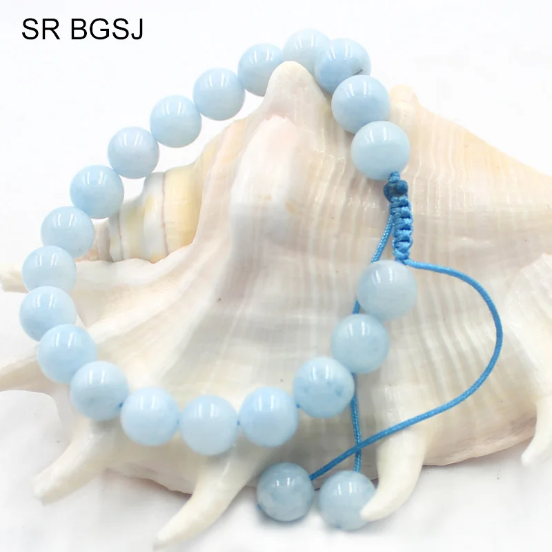 

Free Shipping 6mm 8mm 10mm Valentine's Day Gift Women Adjustable Natural Aquamarines Aqua Boho Bracelet 7" 7.5" 8"