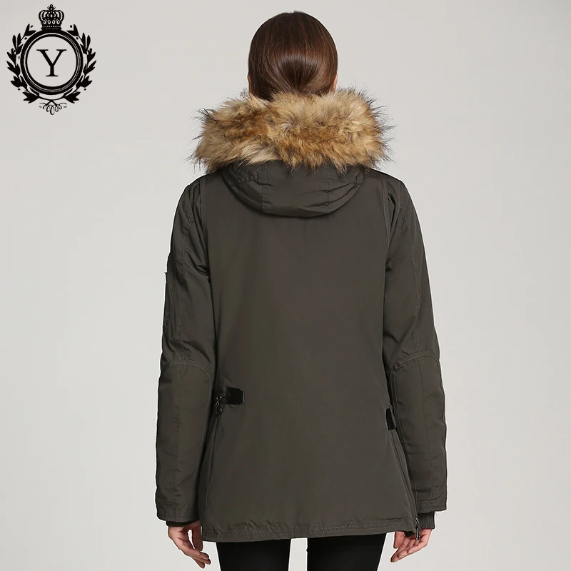 Billig COUTUDI Multi taschen Winter Jacke Frauen Waschbären Pelz Kragen Mit Kapuze Mantel Warme Baumwolle Gepolsterte Weiblichen Parka 2019 Neue Sammlungen