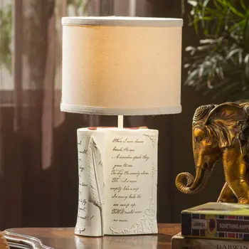 

European Resin Book Study Room Table Lights Fabric Lampshade Bedroom beside table Lamp Living Room Desk Lighting Fixtures