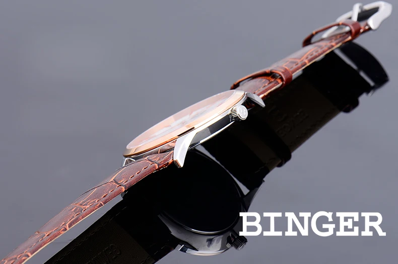 Натуральная Швейцария Бингер бренд мужские сапфировые часы календарь водонепроницаемый мужской Тонкий нержавеющая сталь кожаный ремешок Настольный бизнес