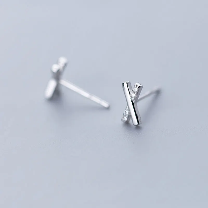 

100% 925 Sterling Silver Zircon Letters Stud Earrings for Women Fashion Jewelry Sterling-silver-jewelry
