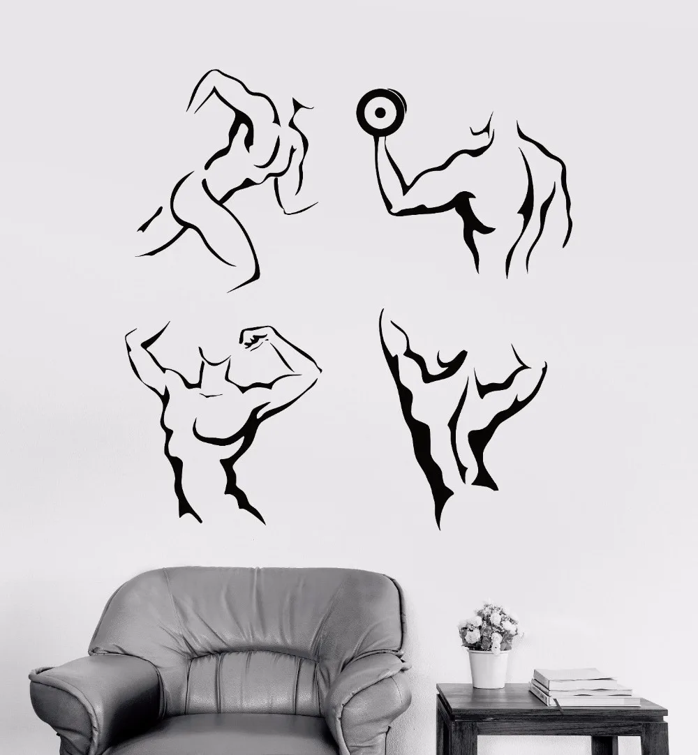 الصالة الرياضية مجموعة الفينيل الجدار صائق نمط حياة صحي اللياقة البدنية ملصقات المنزل ديكور غرفة نوم القابل للإزالة جدار الفن ملصق بنين غرف...