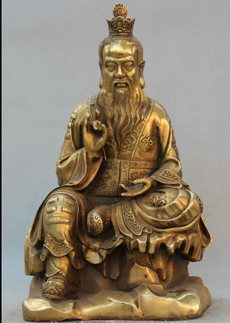 

15" China Taoism Brass Seat Taoist priest Tai Shang Lao Jun God Statue Sculpture