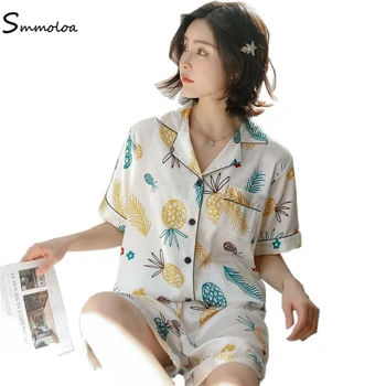 

Smmoloa Summer Style Women Satin Silk Pajamas Sets Shorts Print Sleepwear