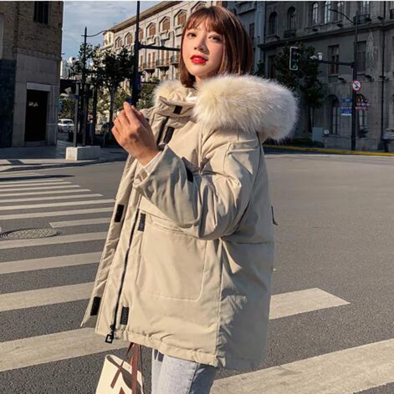 

New Arrival Womens Winter Loose Jackets Hooded With Fur Cotton Padded Winter Jacket Women Fashion Coat Parka Casaco Feminino