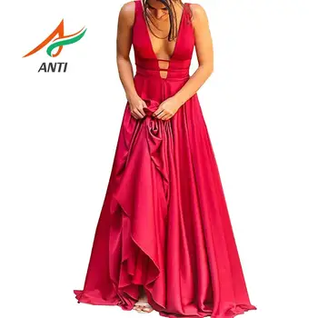 

ANTI Sexy Red Evening Dress 2019 Elegant Satin Evening Gown Long Formal Abiye Prom Party Dress vestido longo festa LM328
