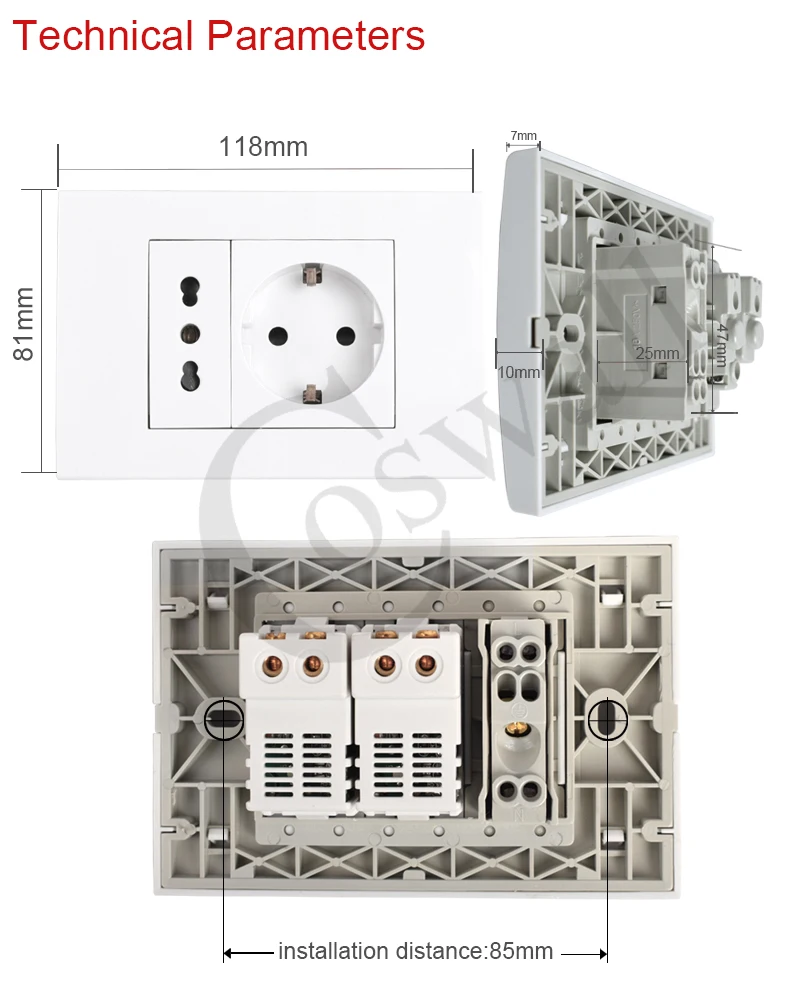 Coswall итальянская/Чили электрическая розетка с 16A стандарт ЕС настенная розетка 118 мм* 80 мм AC 100~ 250 В