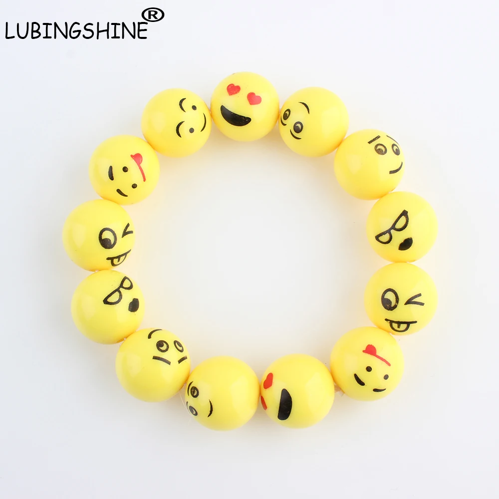 

LUBINGSHINE Yellow Emoji Cartoon Funny Happy Face Bracelet Cute Jewelry Stretch Elastic Emotions Bracelet Bangle For Children