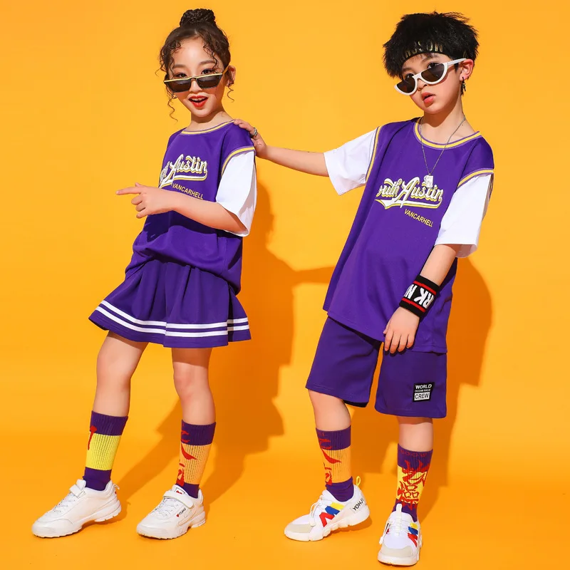 1 Set Kids Hip Hop Dancing Costumes for Girls Skirts Boys T Shirt Tops Jogger Pants Jazz Ballroom Dance Clothes Event Show Wear